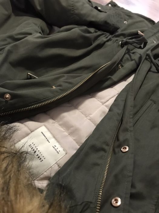 Kurtka parka ZARA khaki futerko