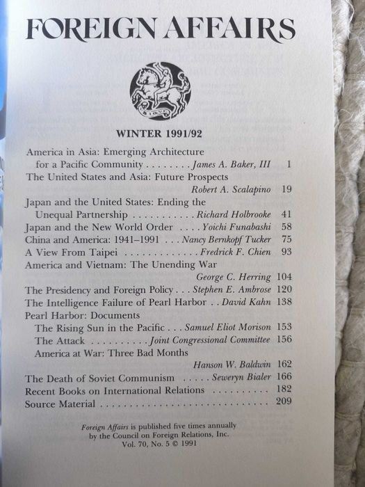 Revista "Foreign Affairs" Winter 1991 Volume 70, Number 5