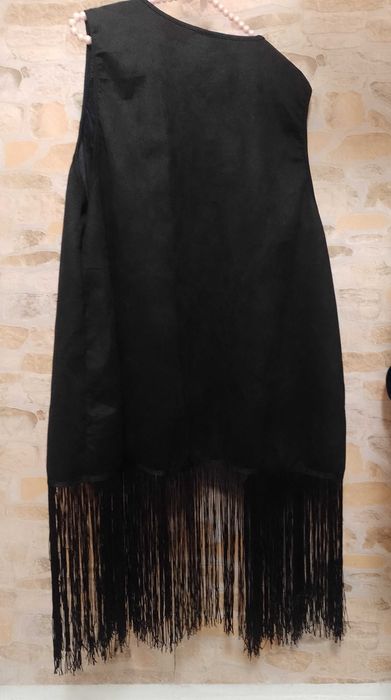(46/48) (3XL/4XL) Czarna kamizelka kowbojska z frędzlami