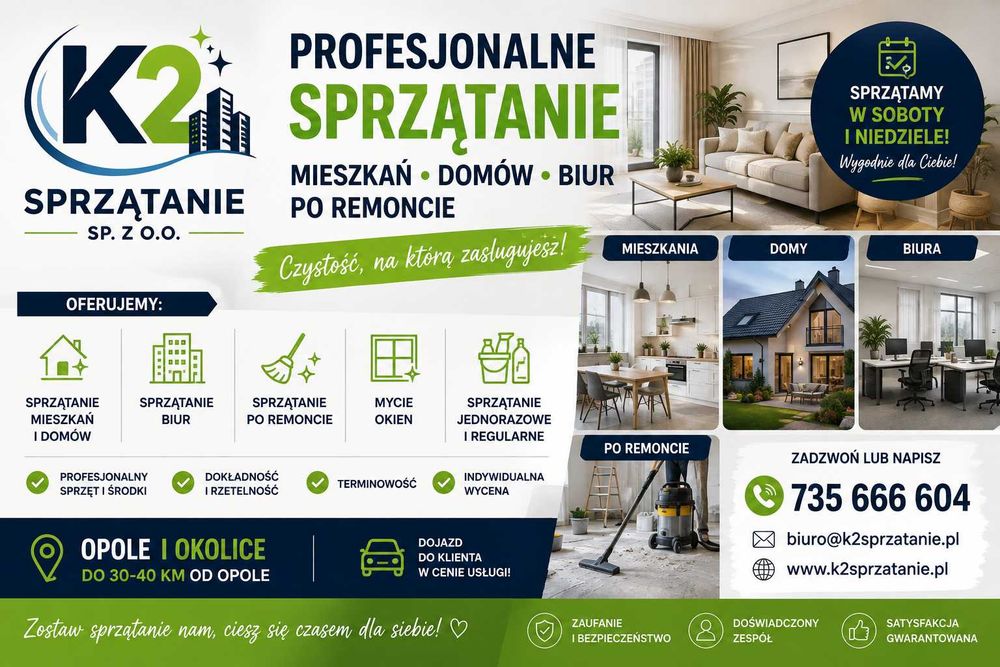 Profesjonalne sprzątanie mieszkań, domów i biur – Opole i okolice | K2 Sprzątanie