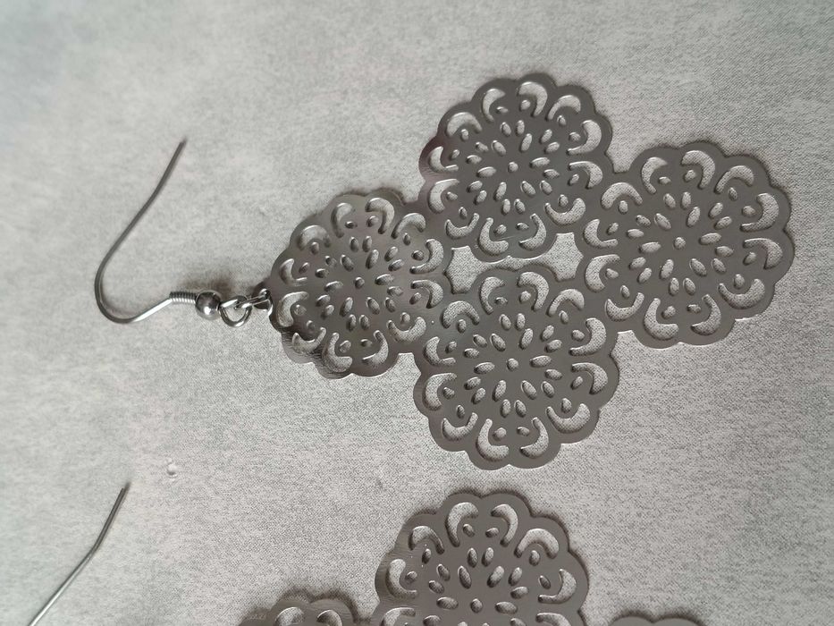 Duże wiszące stalowe kolczyki Ażurowe 7,5 cm Stal 316L Nowe