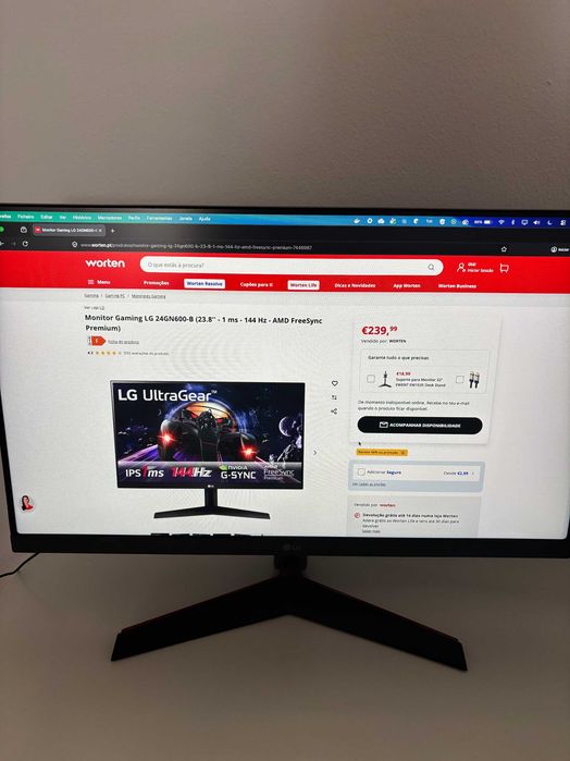 Monitor Gaming LG UltraGear 24GN600-B 144Hz - Excelente condição