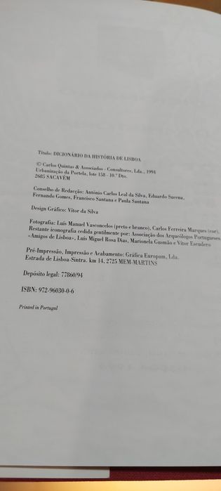 Dicionário da História de Lisboa - Francisco Santana, Eduardo Sucena