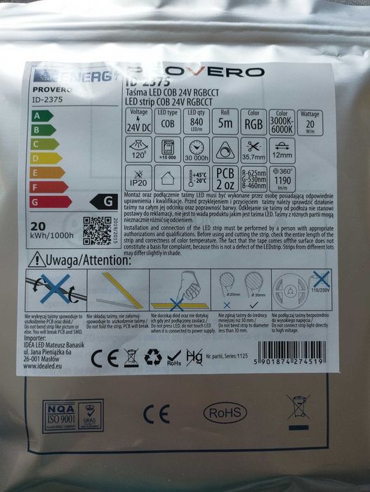 Taśma LED C0B 24V RGBCCT  25 szt.x5m nowe nieużywane
