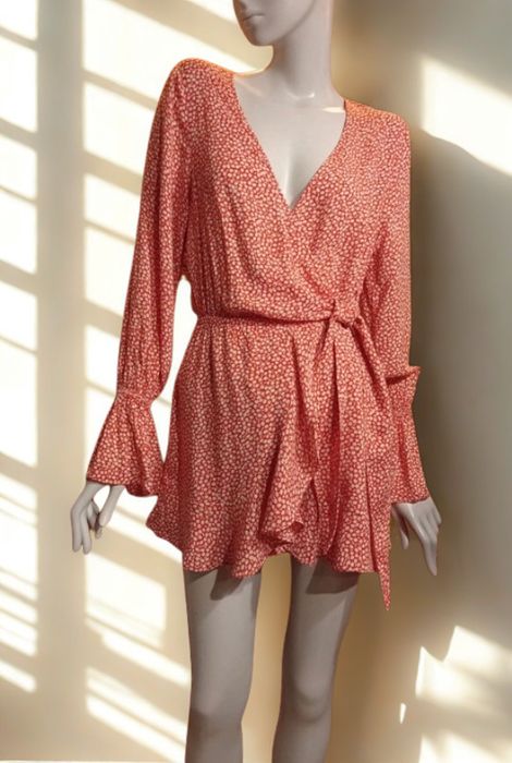 Letni czerwony krótki kombinezon • H&M 36 S 38 M • 100% viscose • boho etno łąka