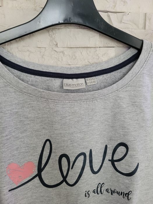 Nowa szara ocieplana bluza Love bez kaptura Blue Motion M bawełna