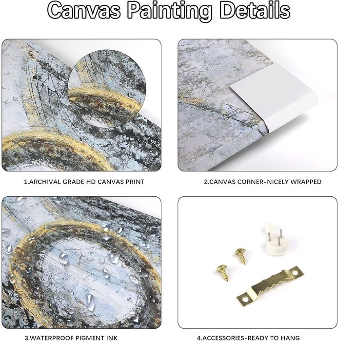 Obraz Ścienny Złote Liście Drewniana Rama 50x70 cm Zestaw 3 Sztuki