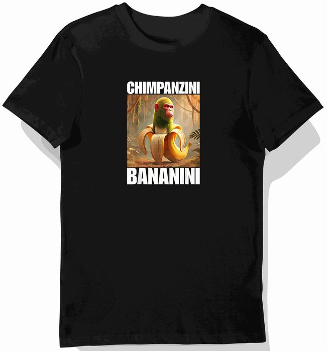 Koszulka dziecięca czarna chimpanzini bananini - Brainrot prezent 140