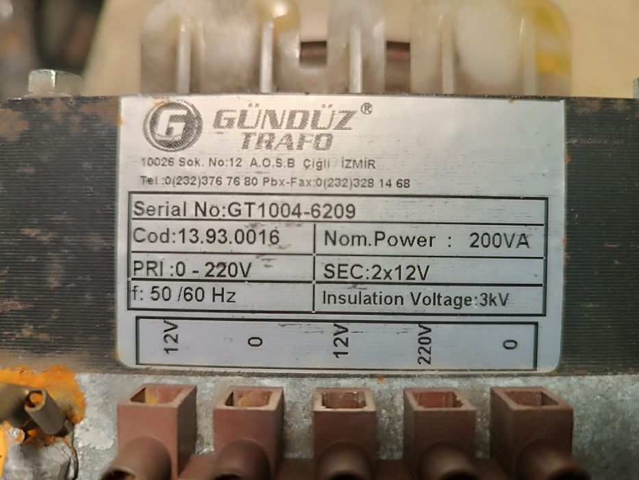 Трансформатор 220v\ 12-0-12v (12\24v)200va