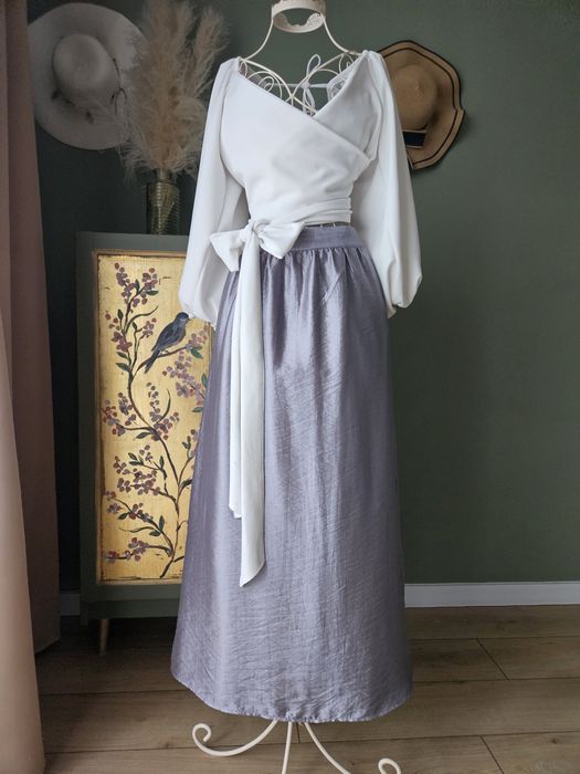 Reserved Spódnica damska Maxi 38 Szara Srebrna Rozkloszowana Gumka Poł