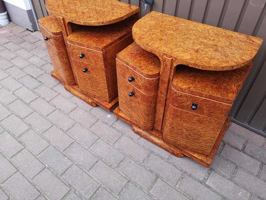 Stoliki Szafki Nocne Art Deco Politura Orzech -Unikat Stare Antyk .
