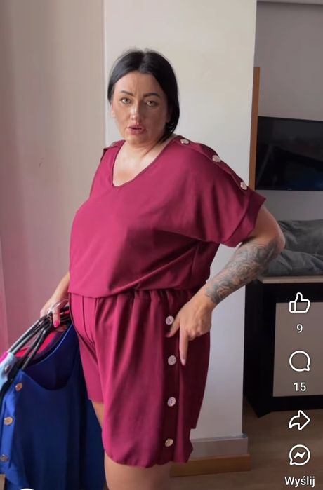 Bordowy komplet plus size złote guziki Nowy