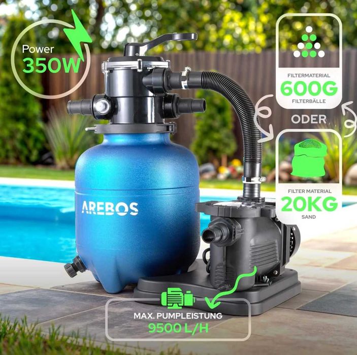 System filtrów piaskowych AREBOS 350W 9500L/h 7-drożny