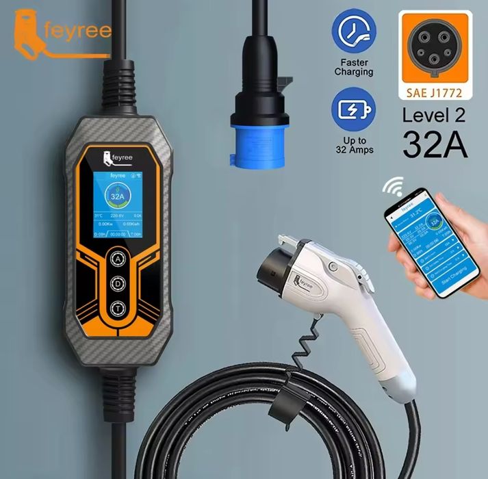 Feyree 7кВт 32A NACS Tesla, тип 1, тип 2 зарядний для електромобіля