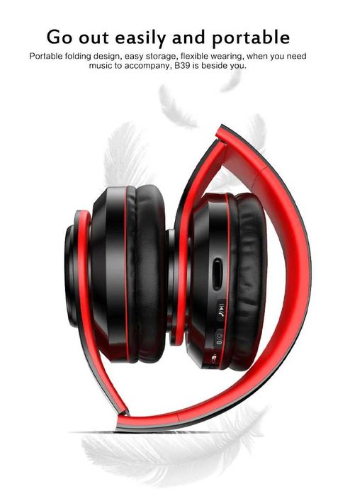 B39 Bluetooth Wireless Headphones - Preto/Vermelho