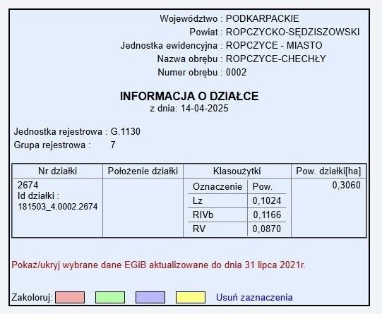Dzialka Ropczyce/ Chechły 0,3060 IV klasa gruntu