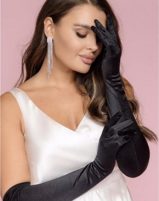 Сатинові чорні/білі/червоні довгі рукавички для фото/образу/сцени