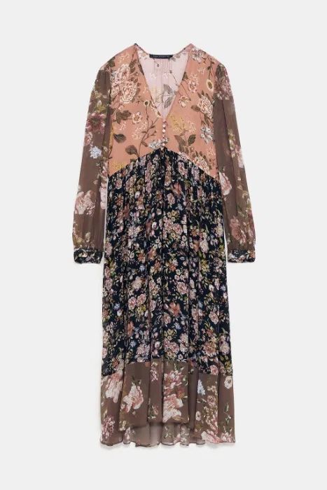 sukienka z nadrukiem w kwiaty Zara midi