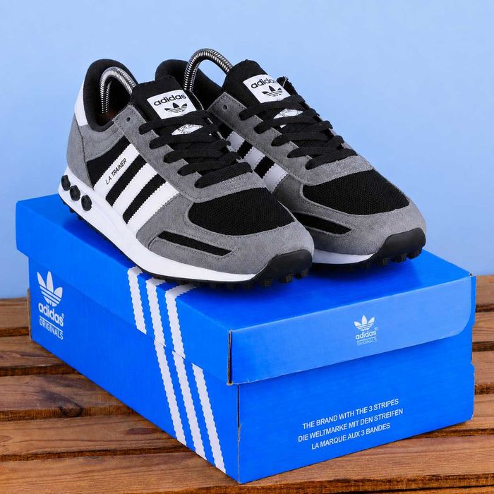 (2405) Кросівки Adidas LA Trainer сірий з білими полосами (41-46) - адідас