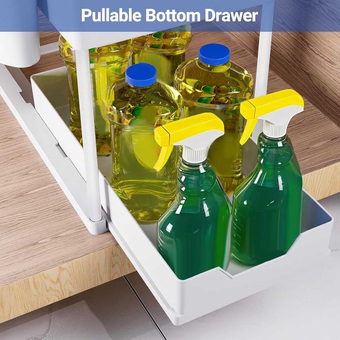 2x Organizer Kuchenny pod zlew, Łazienkowy 2-poziomowy Wysuwany BIAŁY