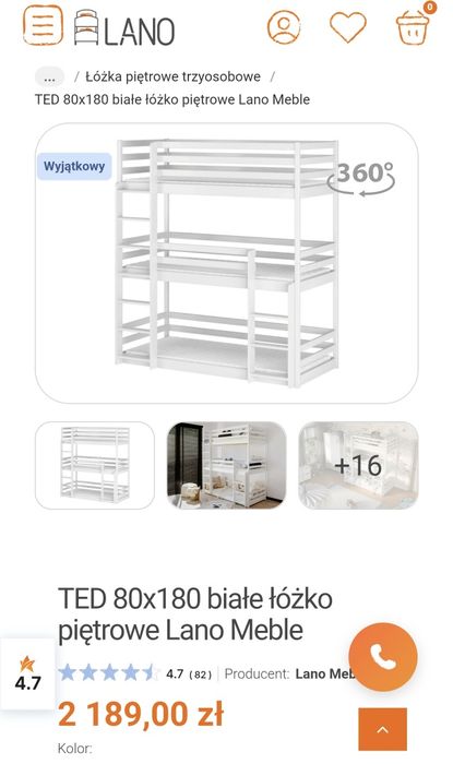 Łóżko piętrowe 3 kondygnacje 180x80