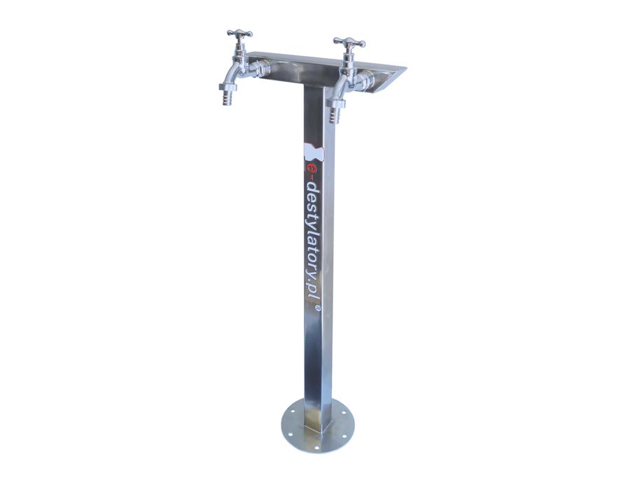 Hydrant Ogrodowy 70cm dwa krany INOX „Kwadrat skośny” dolny dopływ