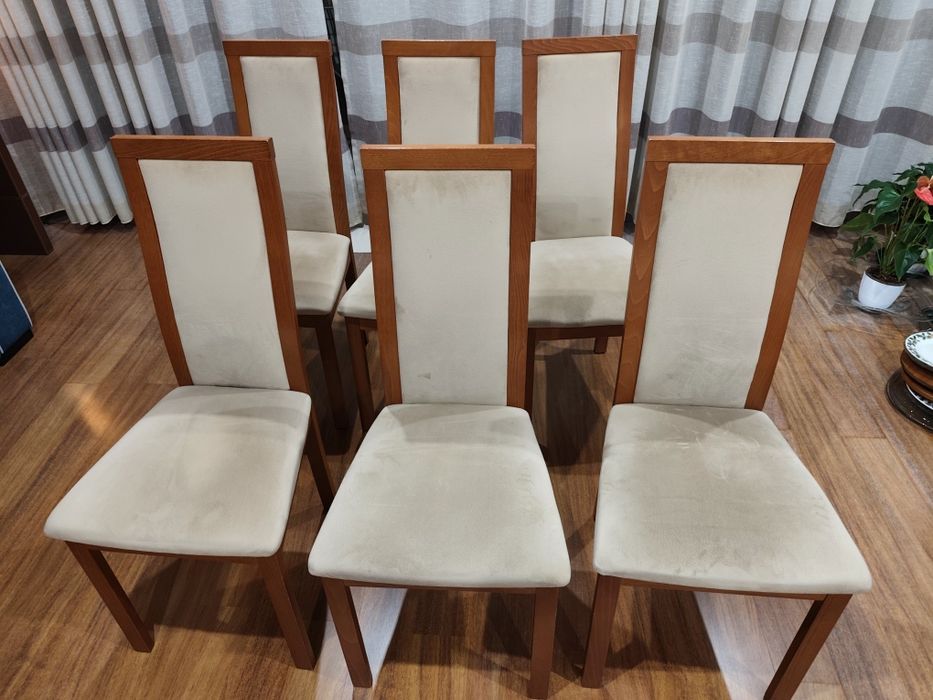 Conjunto de 6 Cadeiras de Sala em Madeira de Cerejeira (Estofadas)