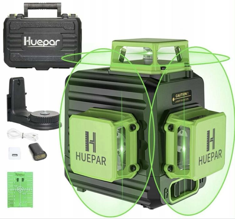 Laser liniowy 3D Huepar B03CG Zielony komplet Polecam