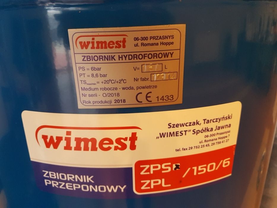 Wimest Hydrofor przeponowy pionowy 150L Białystok Solidny i Mocny