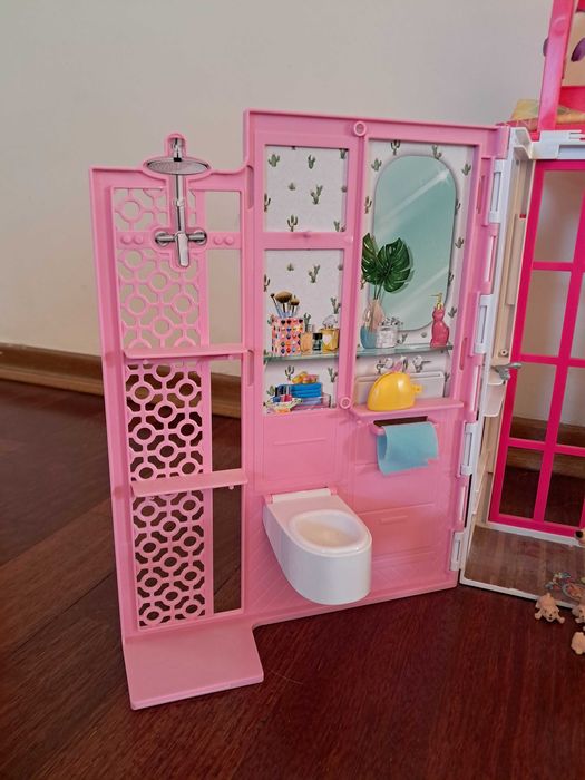 Domek Barbie składany kompaktowy +akcesoria+  lalki