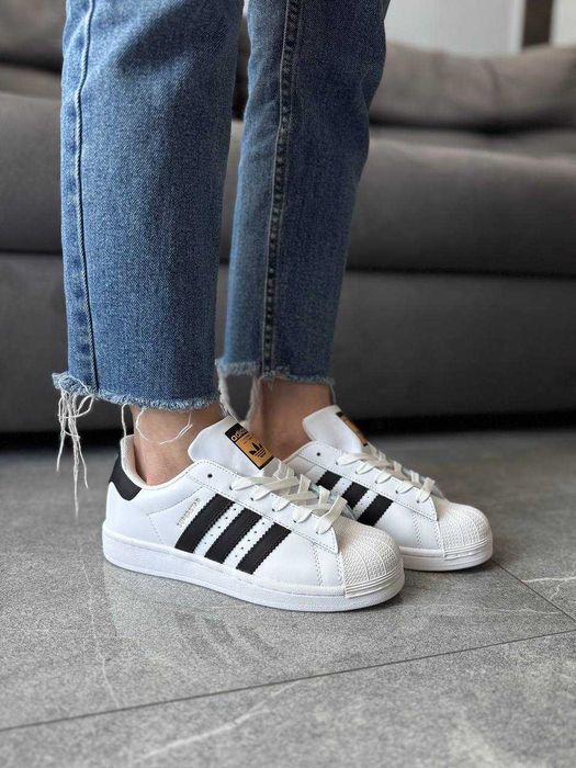 Кросівки Adidas Superstar White Black | кеди Адідас Суперстар білого кольору шкіряні