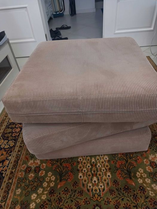 Conjunto 3 Assentos Almofadas Altas 65x65x15 cm em Veludo Cotelê Bege
