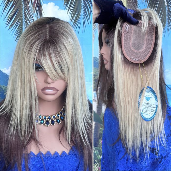 Натуральная накладка шёлк кожа славянка Люкс волосы блонд омбре корни