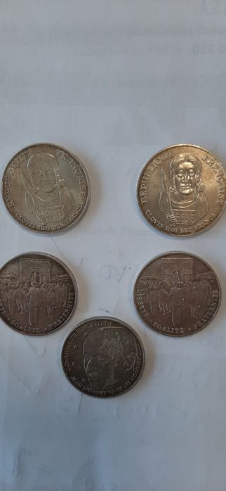 7 moedas 10 e 100 francos franceses em prata 1965 a 1996