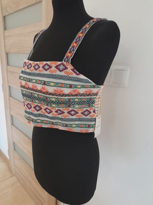 Kolorowy crop top nowy na ramiączkach L 40