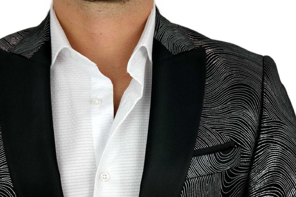 GIOVANNI PERA Marynarka męska czarna DS03 srebrna połysk 64 4XL