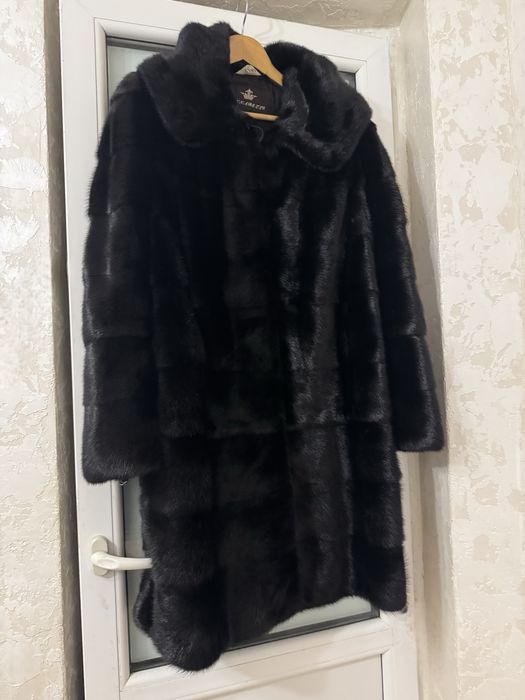 ХL  Норковая шуба с капюшоном ,черная авто леди полушубок