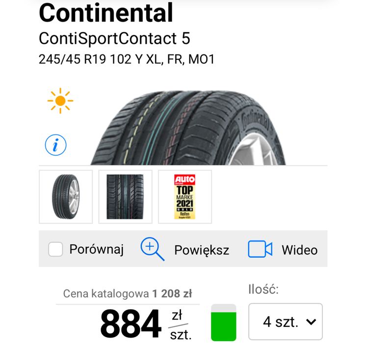 Opony letnie 245/45/19 Continental
