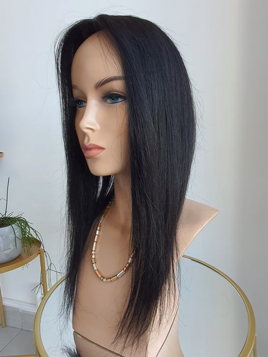 Tupet topper z włosów naturalnych naturalna czerń 50 cm Anna