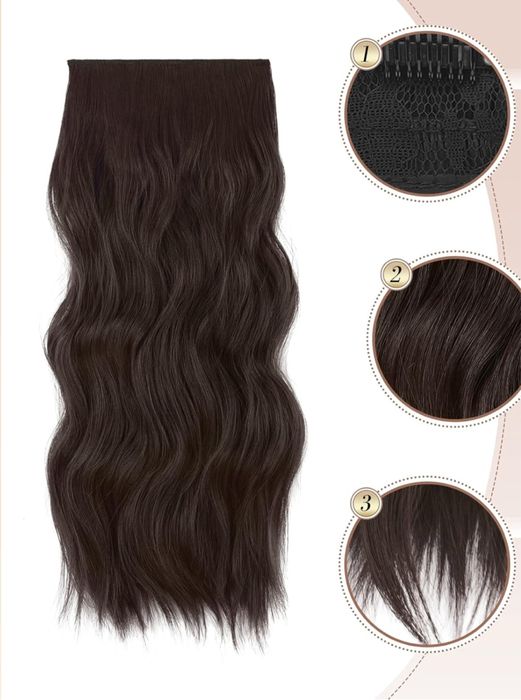 FESHFEN dopinki clip in 50cm falowane ciemny brąz