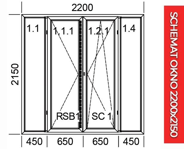 Okno PCV Drzwi Balkonowe Plastikowe 2200 x 2150 mm Okna na wymiar