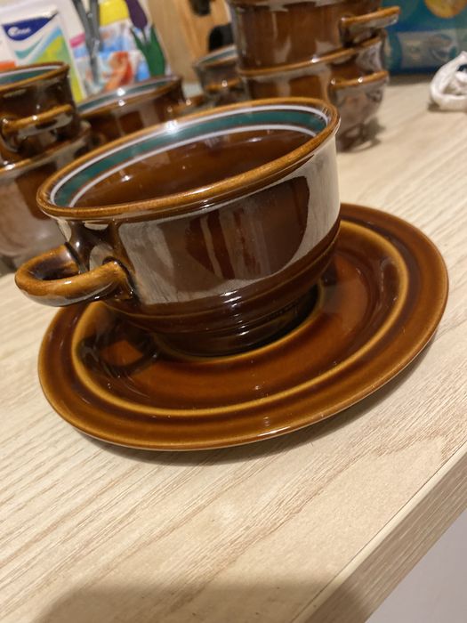 Bulionówki porcelit Pruszków nostalgia z zielonym paskiem