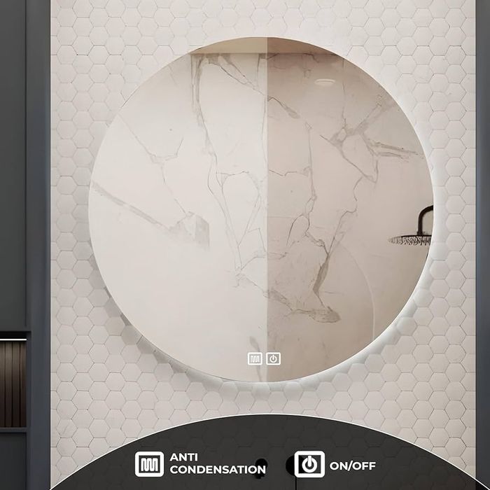 Lustro łazienkowe Bayt 60 cm Led podgrzewane okrągłe przeciwmgielne