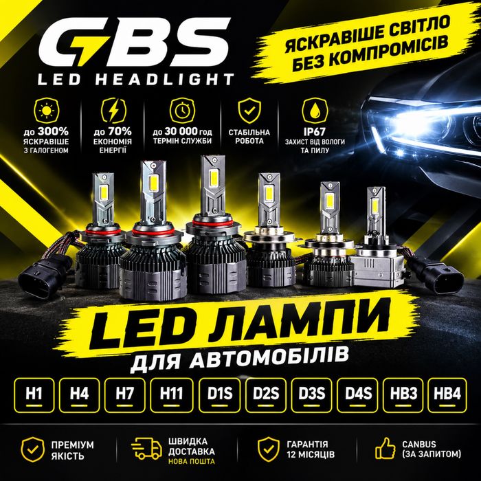 РОЗПРОДАЖ!! Led лампи H1 H4 H7 H11 HB3 HB4 D1S D2S D3S D4S лед лампи автосвітло
