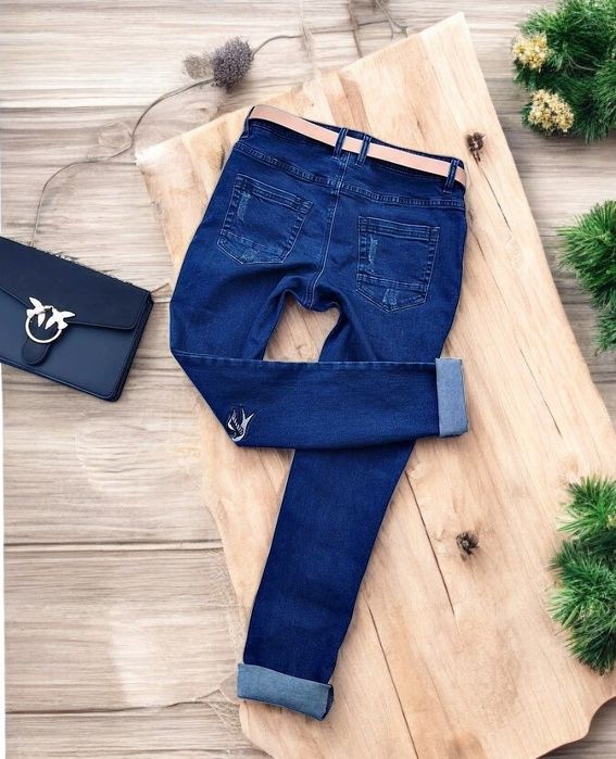Spodnie Dżinsy Jeansy Haftowane Haft Ptaki Boyfriend Mom Boho Retro