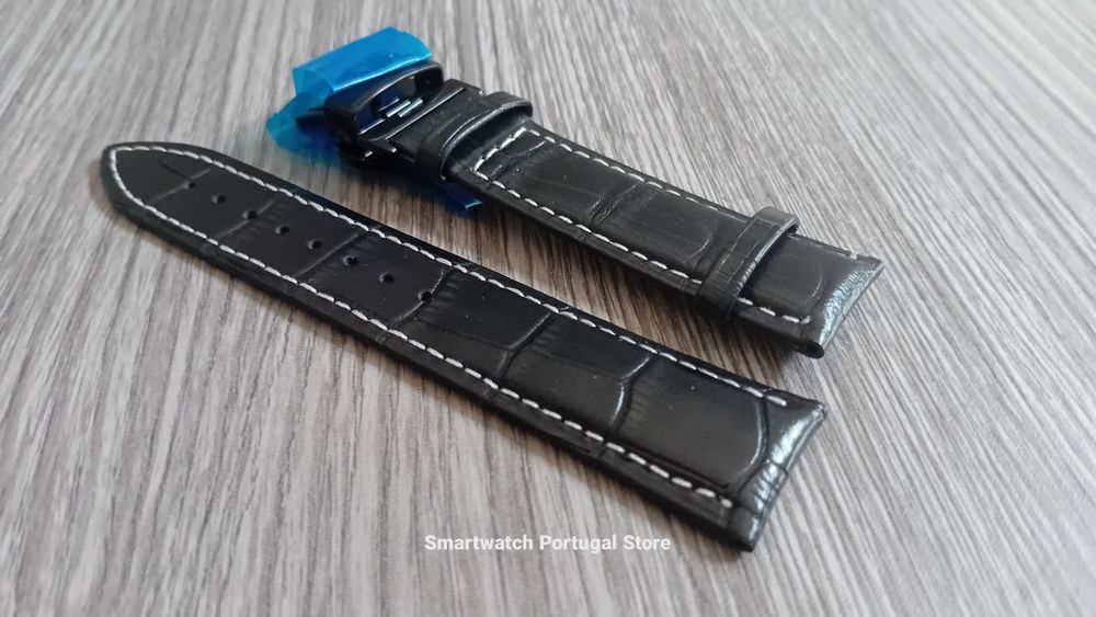 Bracelete 22mm, pele com fecho borboleta  (Novo) Preta