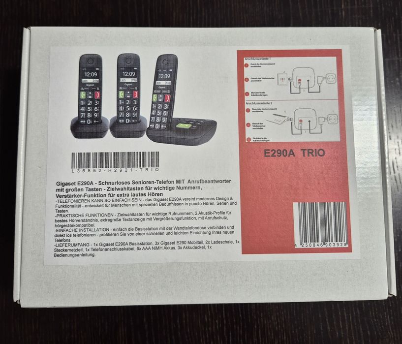 Gigaset E290A Trio zestaw trzech telefonów Sekretarka Duże klawisze