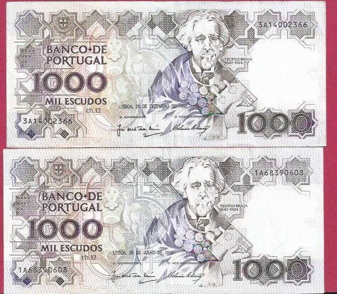 Notas de Portugal  4 Notas de 2.000, 1000, e 20 Escudos varias datas