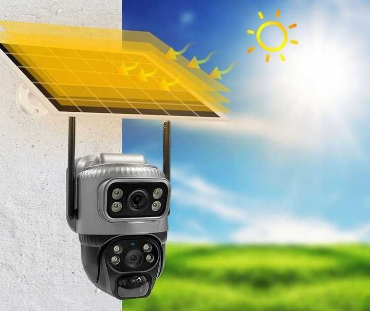 SOLARNA Kamera DWA obiektywy obrotowa bezprzewodowa WiFi wodoodporna