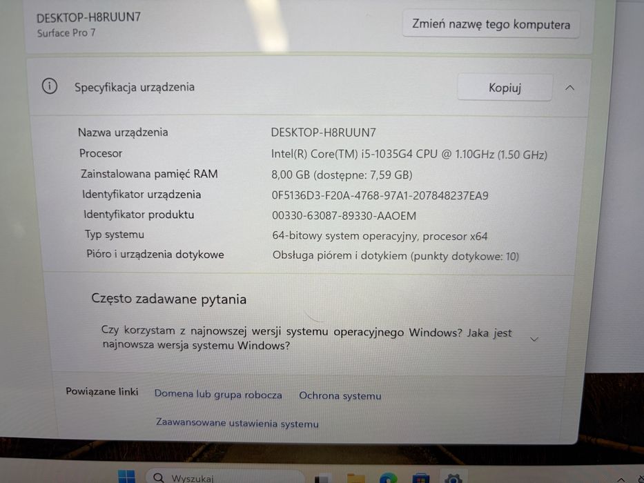 Ladny Microsoft Surface Pro 7 i5 10 gen 250GB 8GB